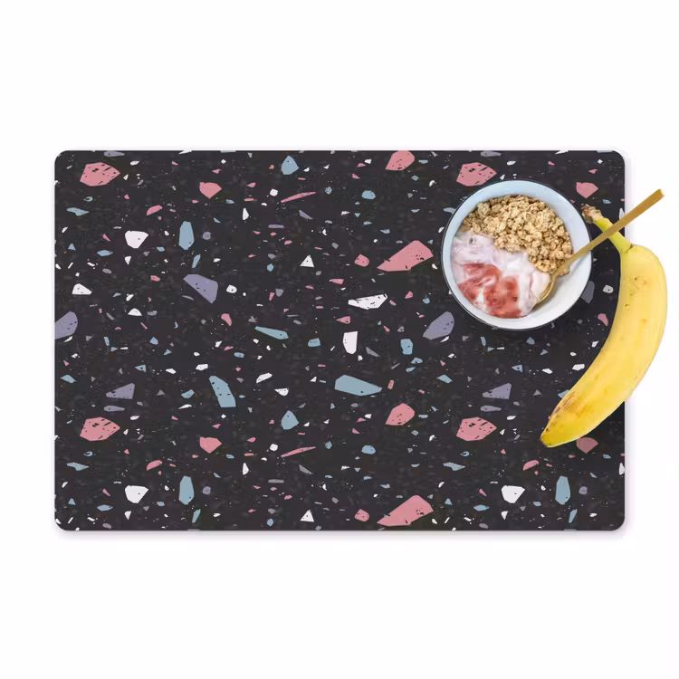 Placemat - 6 stuks - Terrazzo - Patroon - Zwart - Zacht — 1