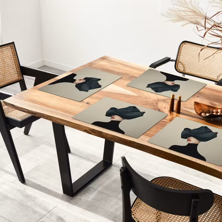 Placemat - 6 stuks - Vrouw - Groen - Hoed — 5