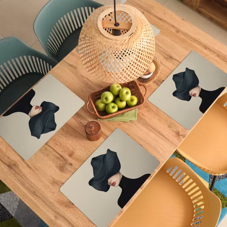 Placemat - 6 stuks - Vrouw - Groen - Hoed — 6