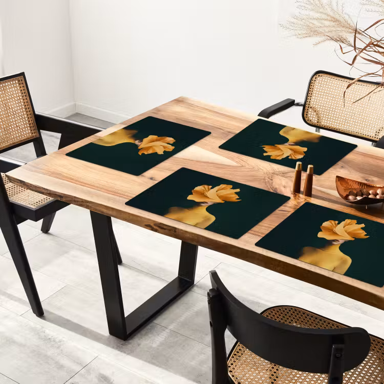 Placemat - 6 stuks - Vrouw - Hoed - Geel — 5