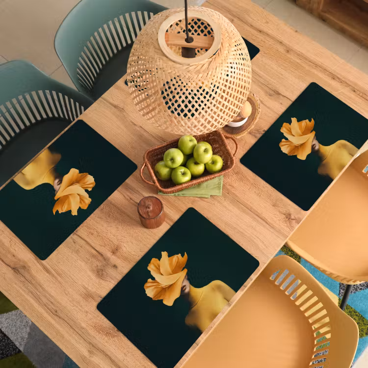 Placemat - 6 stuks - Vrouw - Hoed - Geel — 6