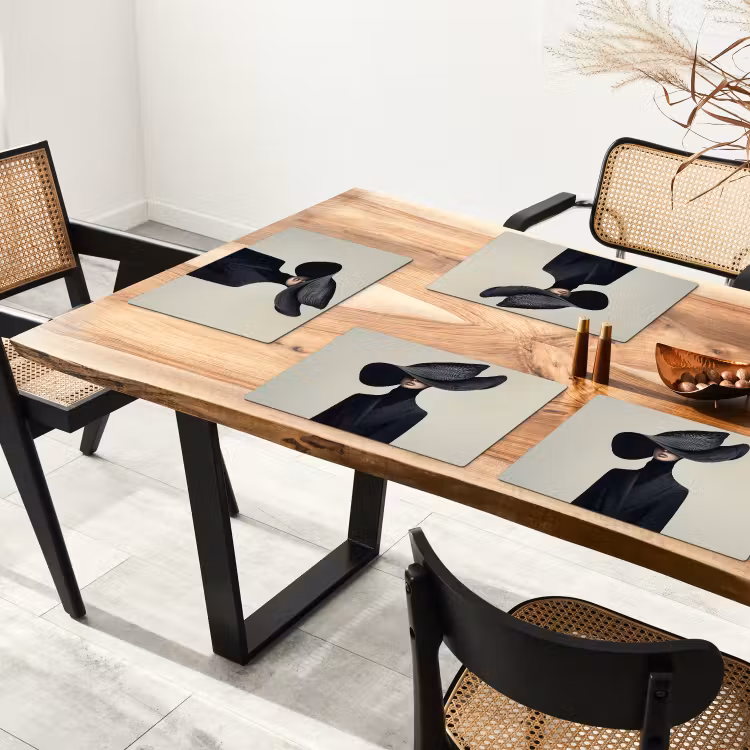 Placemat - 6 stuks - Zwart - Vrouw - Hoed — 5