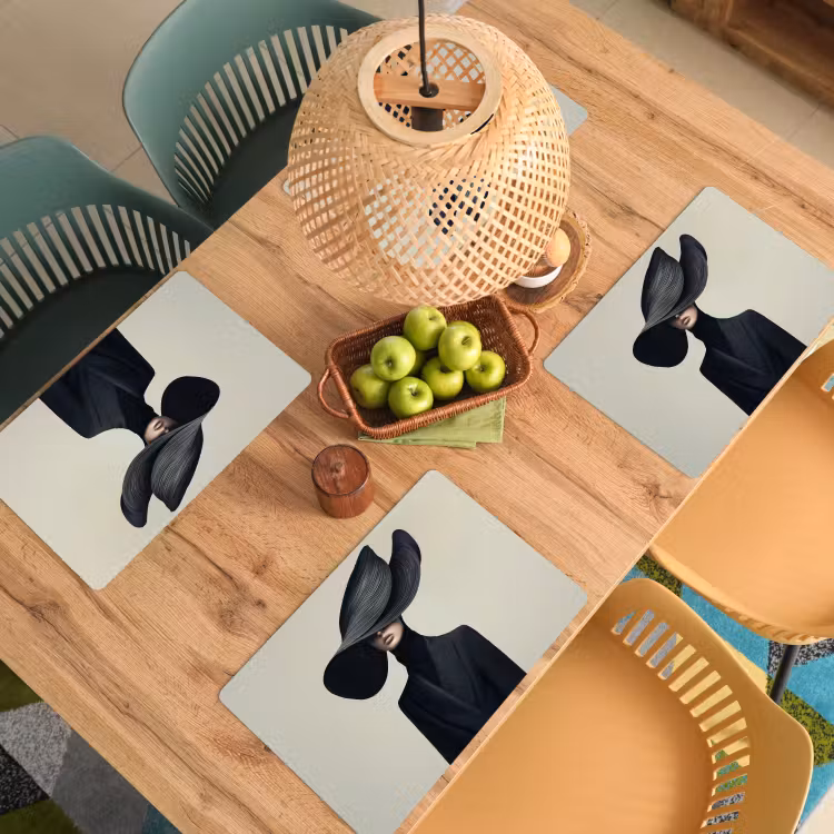 Placemat - 6 stuks - Zwart - Vrouw - Hoed — 6