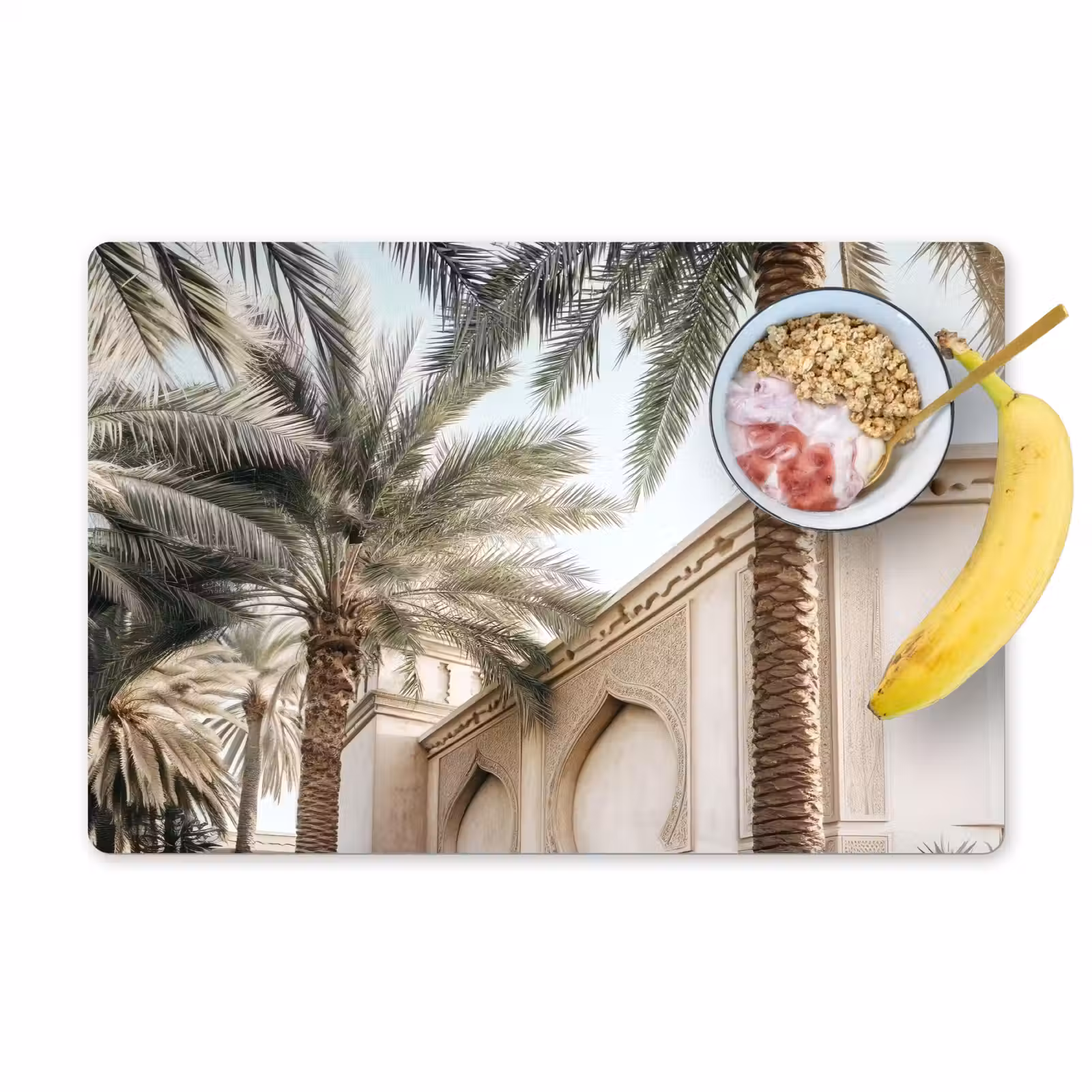 Placemat - 6 stuks - Gebouw - Palmbomen - Beige - Zon — 1