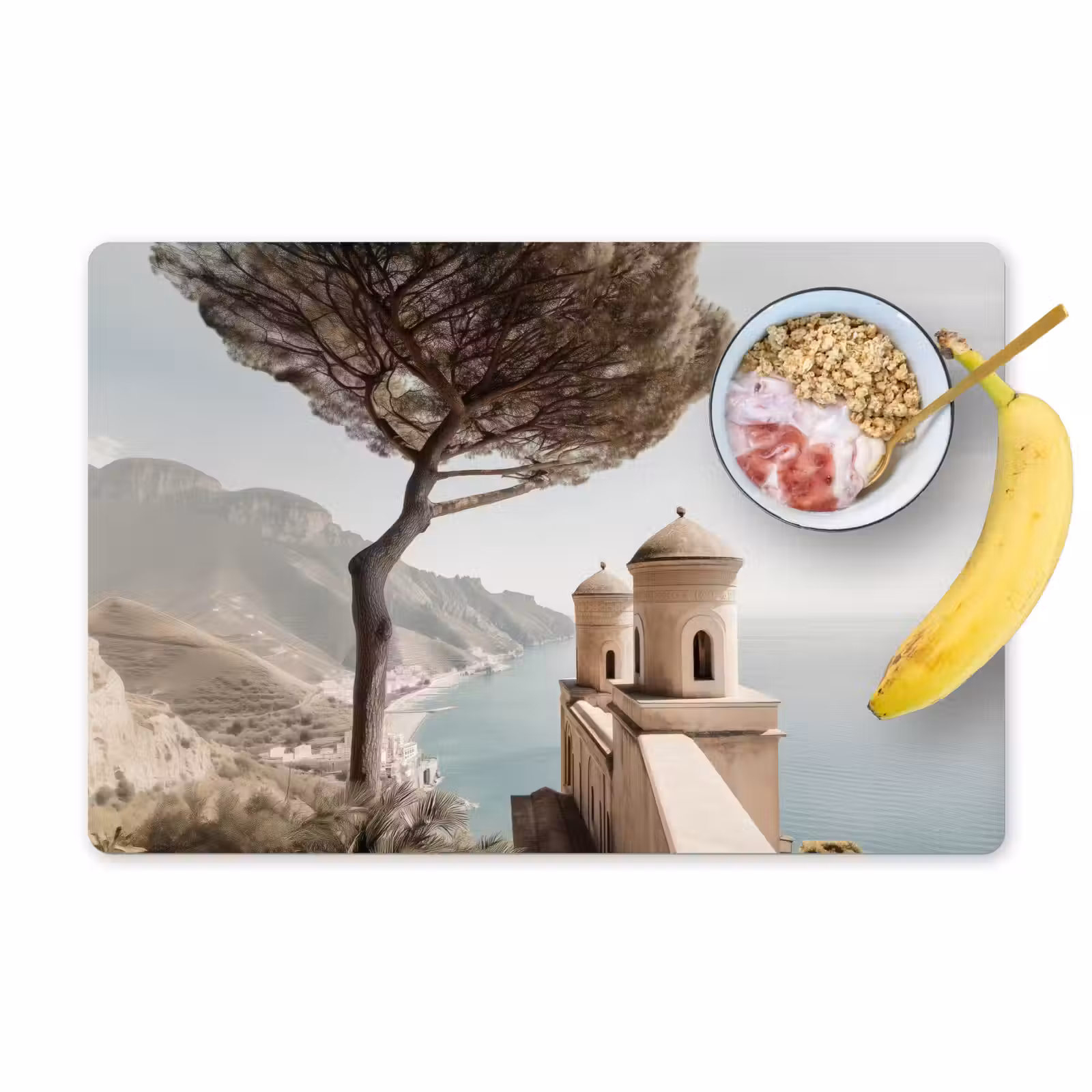 Placemat - 6 stuks - Kust - Klif - Boom - Gebouw — 1
