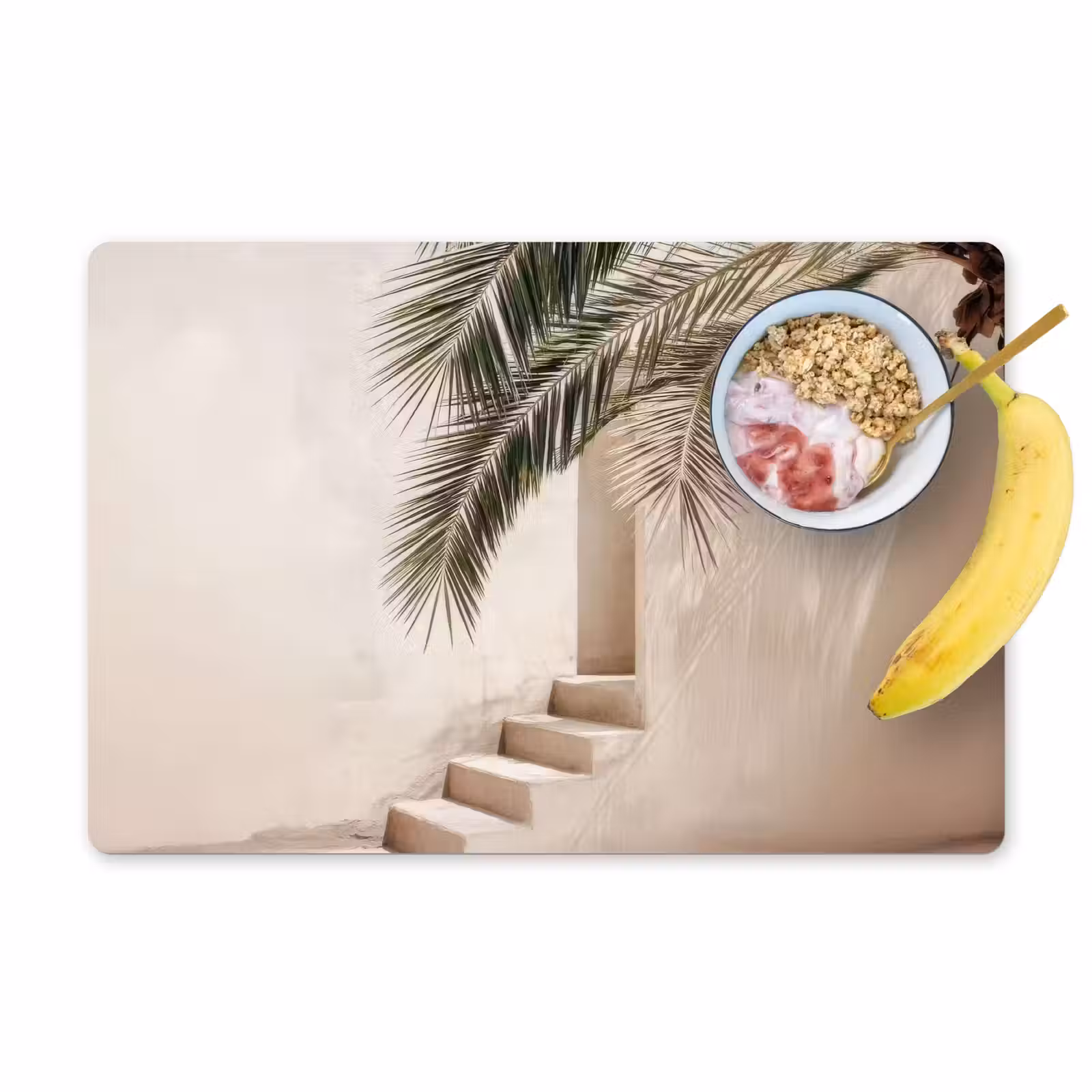 Placemat - 6 stuks - Palmboom - Schaduw - Trap - Beige — 1