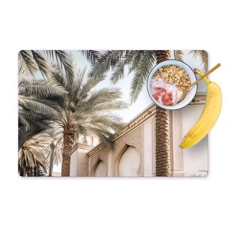 Placemat - 6 stuks - Gebouw - Palmbomen - Beige - Zon — 1
