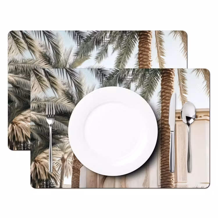 Placemat - 6 stuks - Gebouw - Palmbomen - Beige - Zon — 2