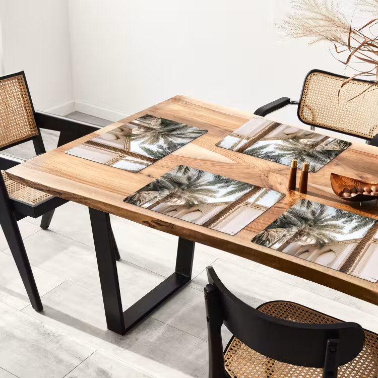 Placemat - 6 stuks - Gebouw - Palmbomen - Beige - Zon — 5