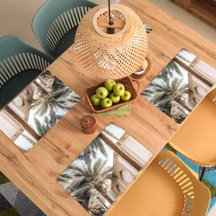 Placemat - 6 stuks - Gebouw - Palmbomen - Beige - Zon — 6