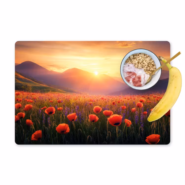 Placemat - 6 stuks - Landschap - Zonsondergang - Bloemenveld — 1