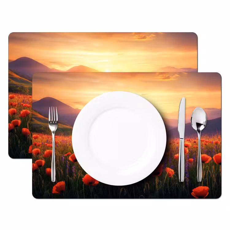 Placemat - 6 stuks - Landschap - Zonsondergang - Bloemenveld — 2