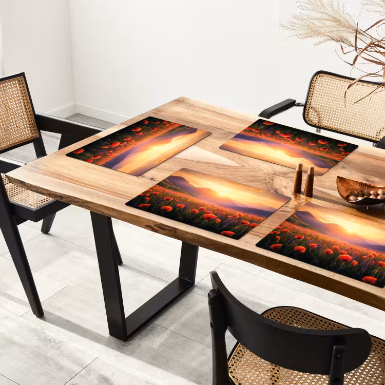 Placemat - 6 stuks - Landschap - Zonsondergang - Bloemenveld — 5