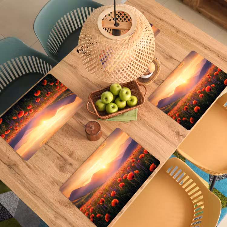 Placemat - 6 stuks - Landschap - Zonsondergang - Bloemenveld — 6