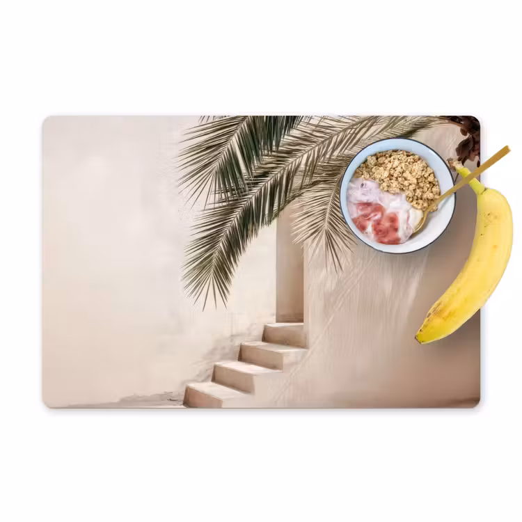 Placemat - 6 stuks - Palmboom - Schaduw - Trap - Beige — 1