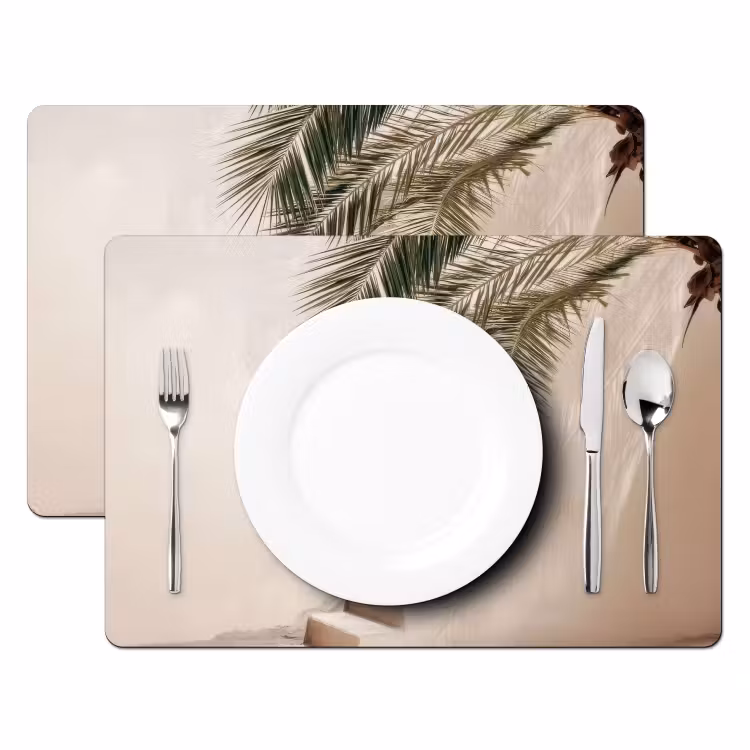 Placemat - 6 stuks - Palmboom - Schaduw - Trap - Beige — 2
