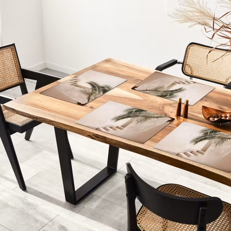 Placemat - 6 stuks - Palmboom - Schaduw - Trap - Beige — 5