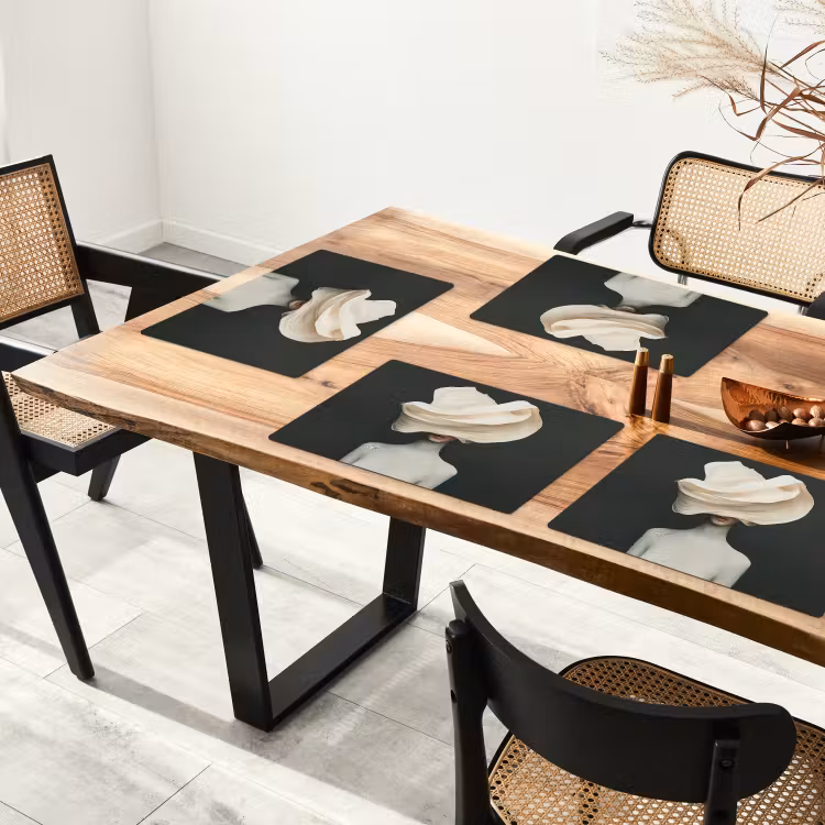 Placemat - 6 stuks - Vrouw - Beige - hoed — 5