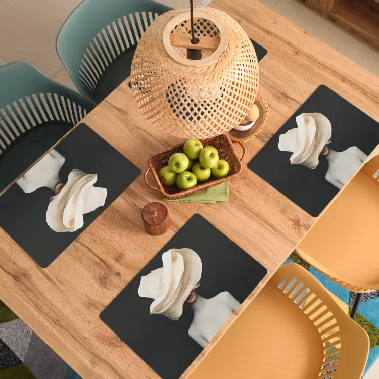 Placemat - 6 stuks - Vrouw - Beige - hoed — 6