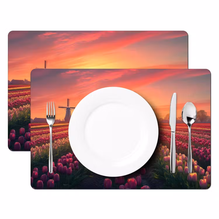 Placemat - 6 stuks - Windmolen - Zonsondergang - Landschap — 2