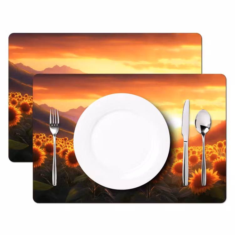 Placemat - 6 stuks - Zonnebloemen - Zonsondergang - Landschap — 2