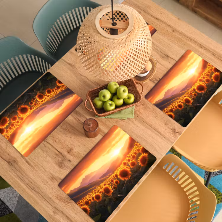 Placemat - 6 stuks - Zonnebloemen - Zonsondergang - Landschap — 6