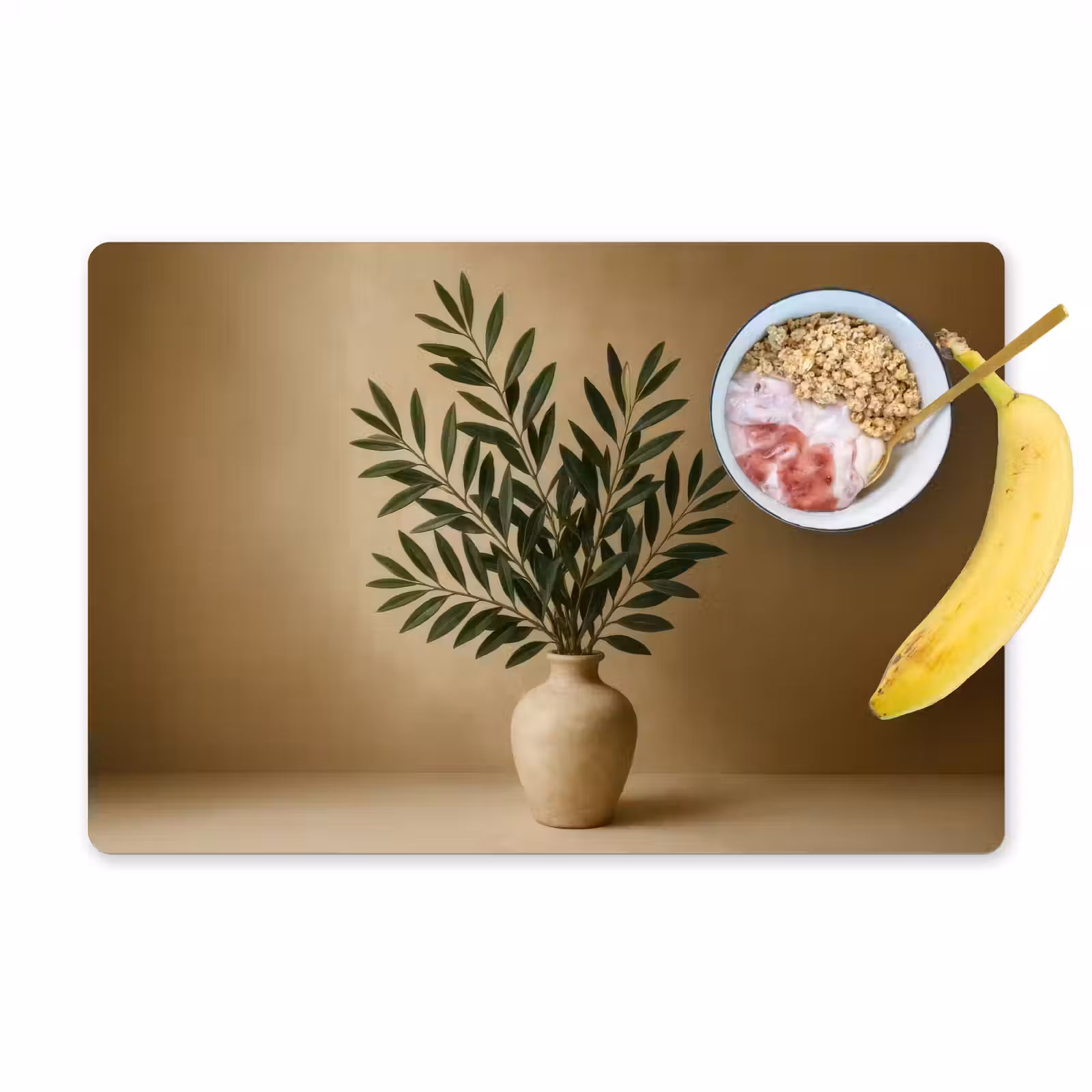 Placemat - 6 stuks - Vaas - Olijftakken - Bladeren - Beige — 1