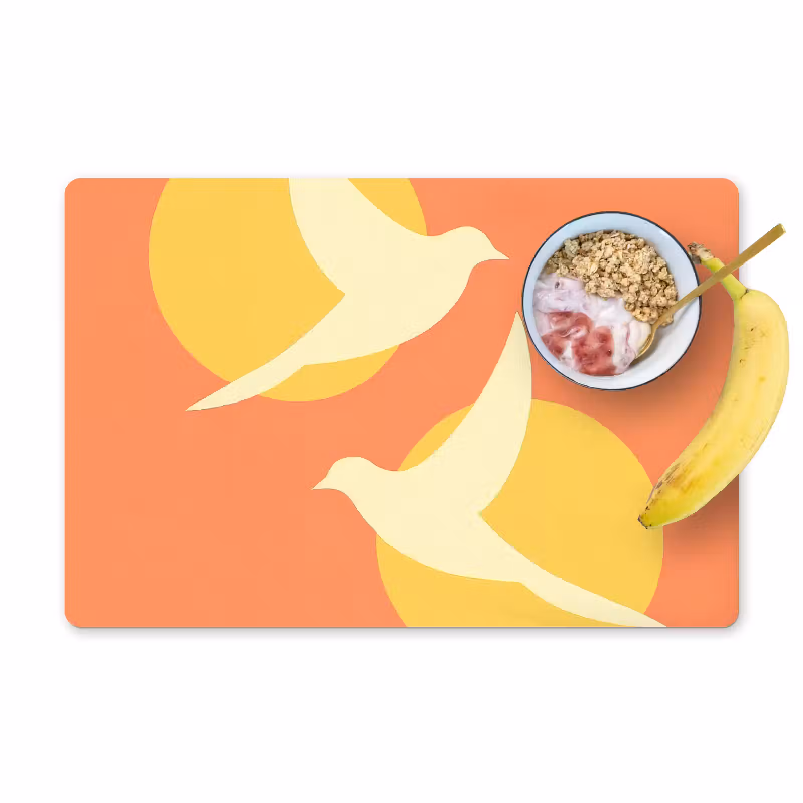Placemat - 6 stuks - Vogels - Cirkels - Geel — 1