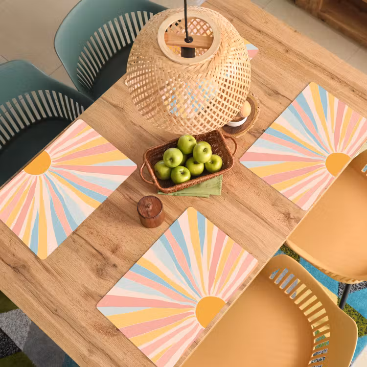 Placemat - 6 stuks - Illustratie - Zon - Pastelkleuren — 6