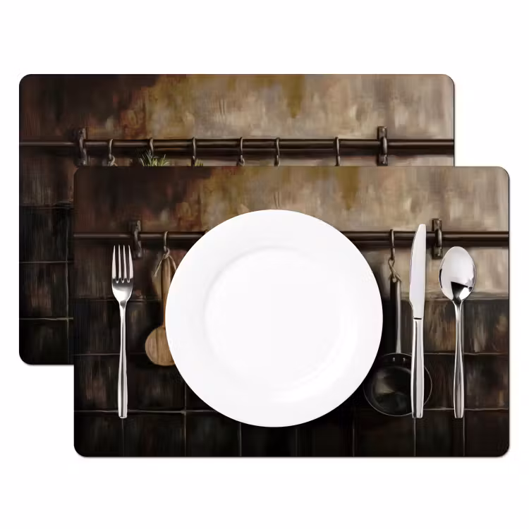 Placemat - 6 stuks - Keukengerei - Rustiek - Tegels - Kruiden — 2