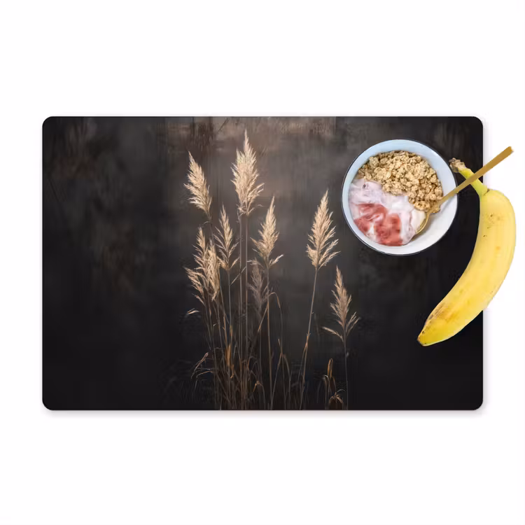 Placemat - 6 stuks - Siergras - Pluimen - Verlichting - Zwart — 1