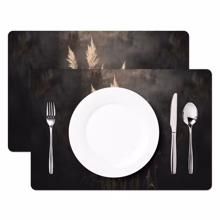 Placemat - 6 stuks - Siergras - Pluimen - Verlichting - Zwart — 2