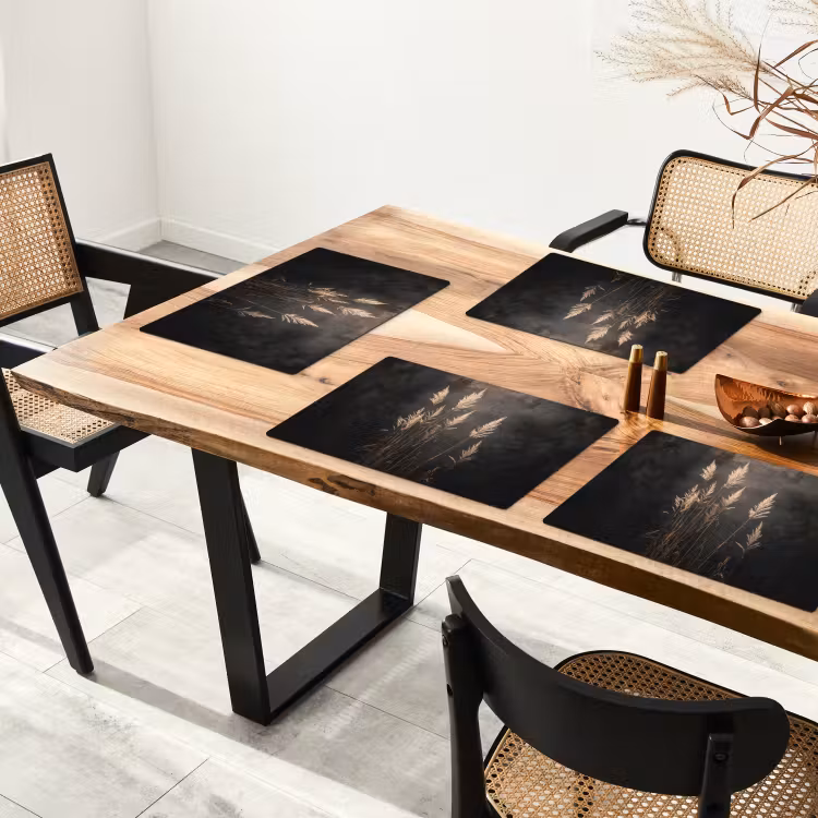 Placemat - 6 stuks - Siergras - Pluimen - Verlichting - Zwart — 5