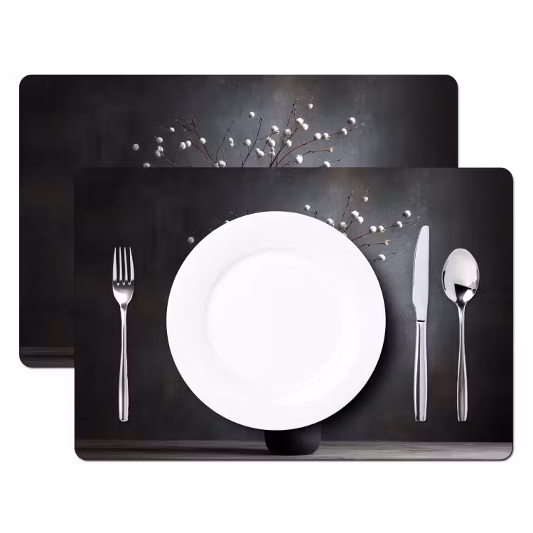 Placemat - 6 stuks - Takken - Vaas - Bolletjes - Wit — 2