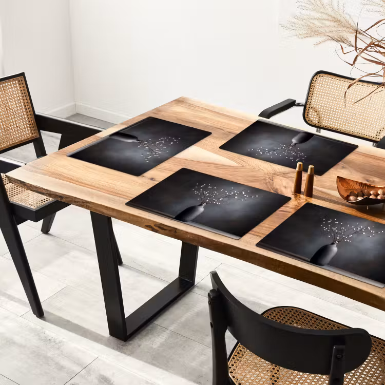 Placemat - 6 stuks - Takken - Vaas - Bolletjes - Wit — 5