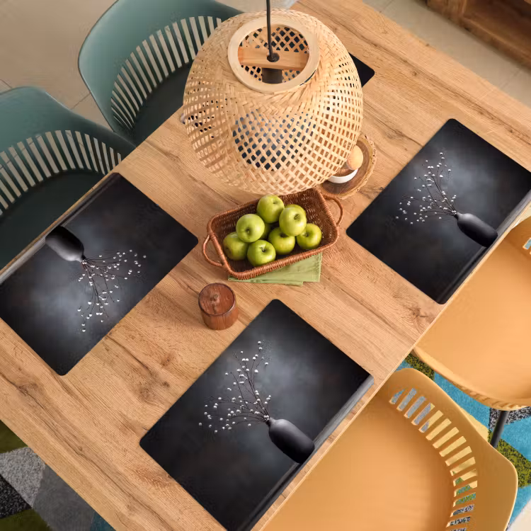 Placemat - 6 stuks - Takken - Vaas - Bolletjes - Wit — 6