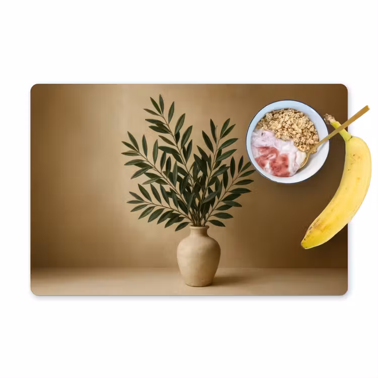 Placemat - 6 stuks - Vaas - Olijftakken - Bladeren - Beige — 1