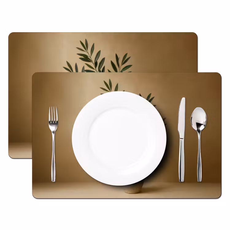Placemat - 6 stuks - Vaas - Olijftakken - Bladeren - Beige — 2