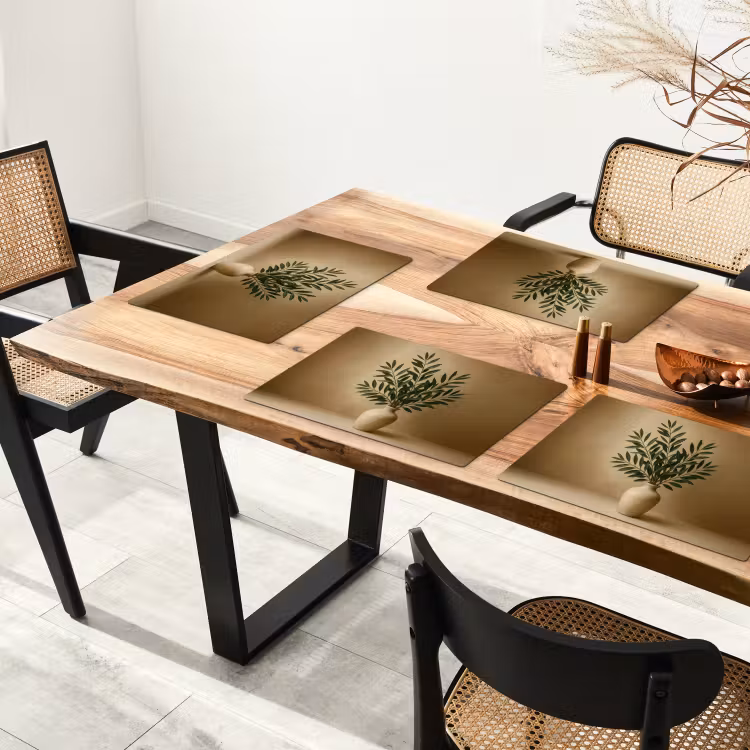 Placemat - 6 stuks - Vaas - Olijftakken - Bladeren - Beige — 5