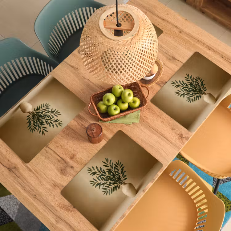Placemat - 6 stuks - Vaas - Olijftakken - Bladeren - Beige — 6