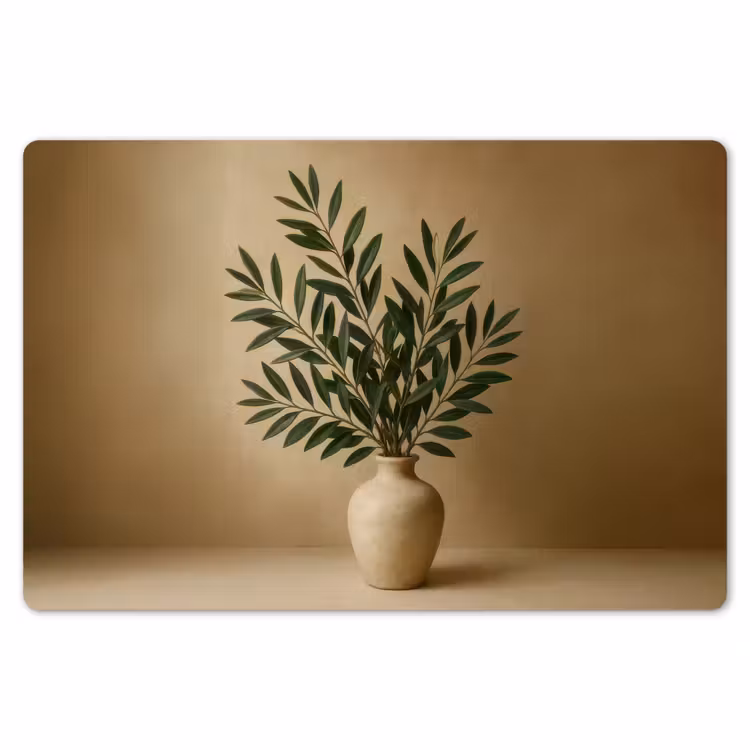 Placemat - 6 stuks - Vaas - Olijftakken - Bladeren - Beige — 7