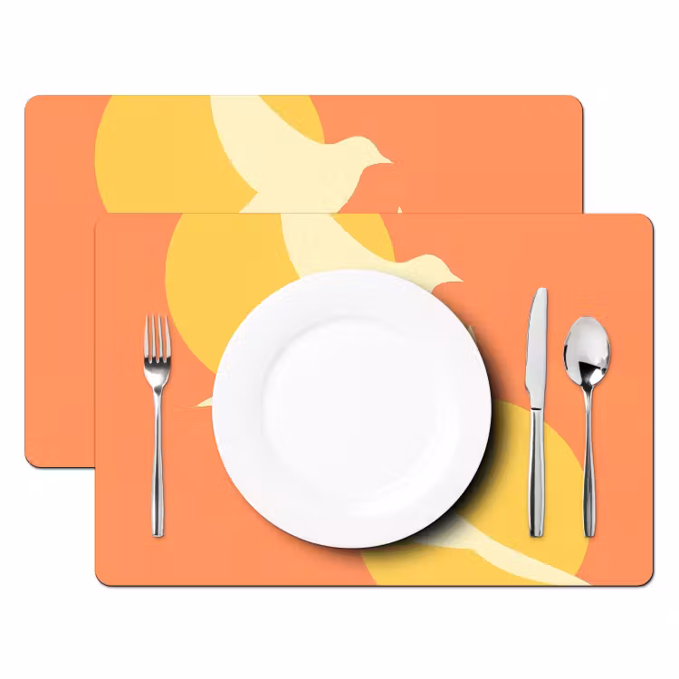 Placemat - 6 stuks - Vogels - Cirkels - Geel — 2