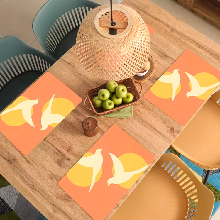 Placemat - 6 stuks - Vogels - Cirkels - Geel — 6
