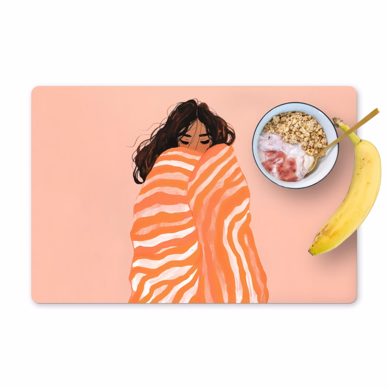 Placemat - 6 stuks - Meisje - Deken - Gestreept - Oranje — 1
