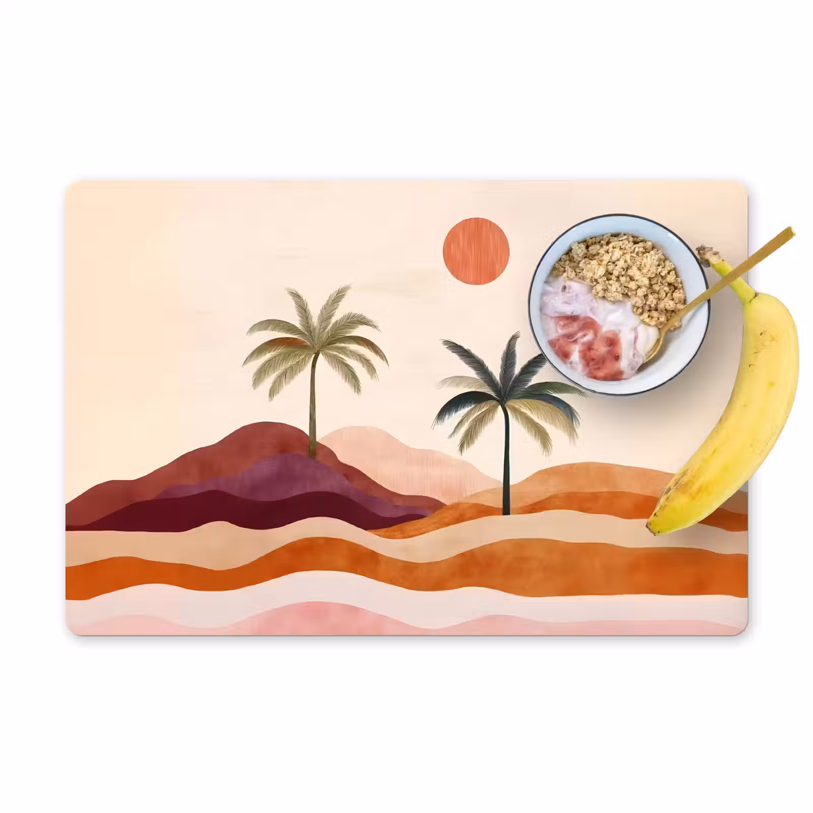 Placemat - 6 stuks - Palmbomen - Abstract - Zon - Heuvels — 1