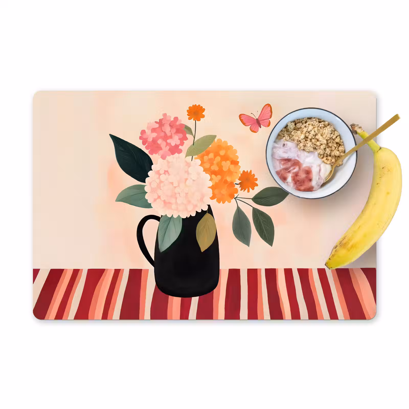 Placemat - 6 stuks - Vaas - Bloemen - Vlinder - Rood — 1