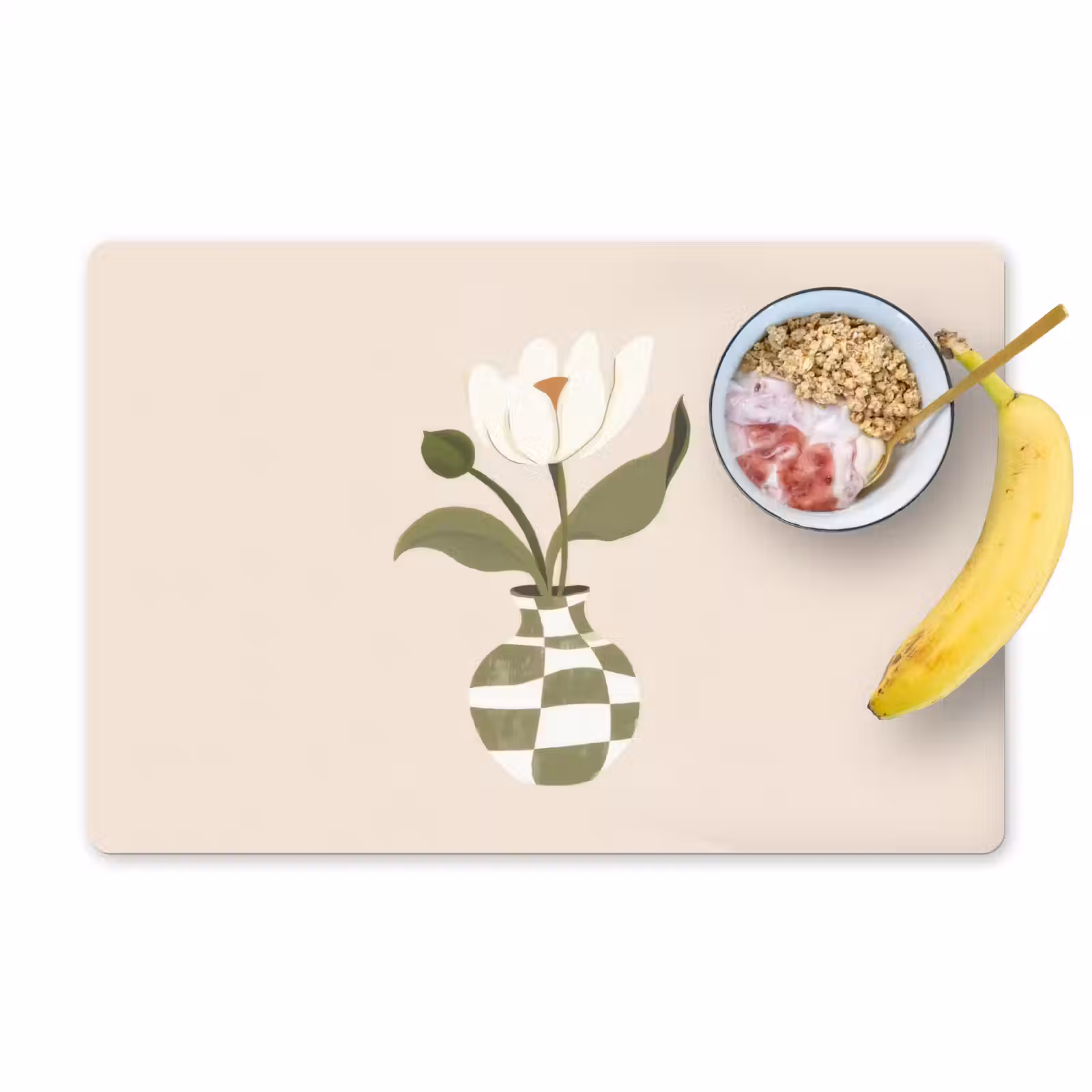 Placemat - 6 stuks - Vaas - Geruit - Bloem - Groen — 1