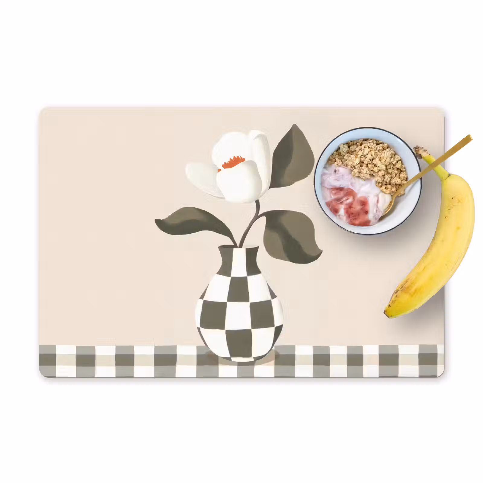 Placemat - 6 stuks - Vaas - Geruit - Groen - Bloem — 1