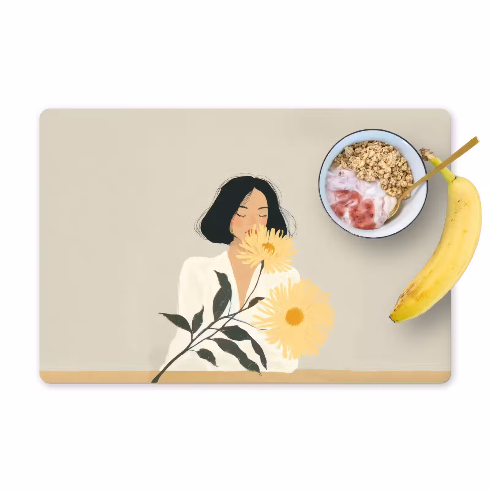 Placemat - 6 stuks - Vrouw - Bloem - Geel - Minimalistisch — 1