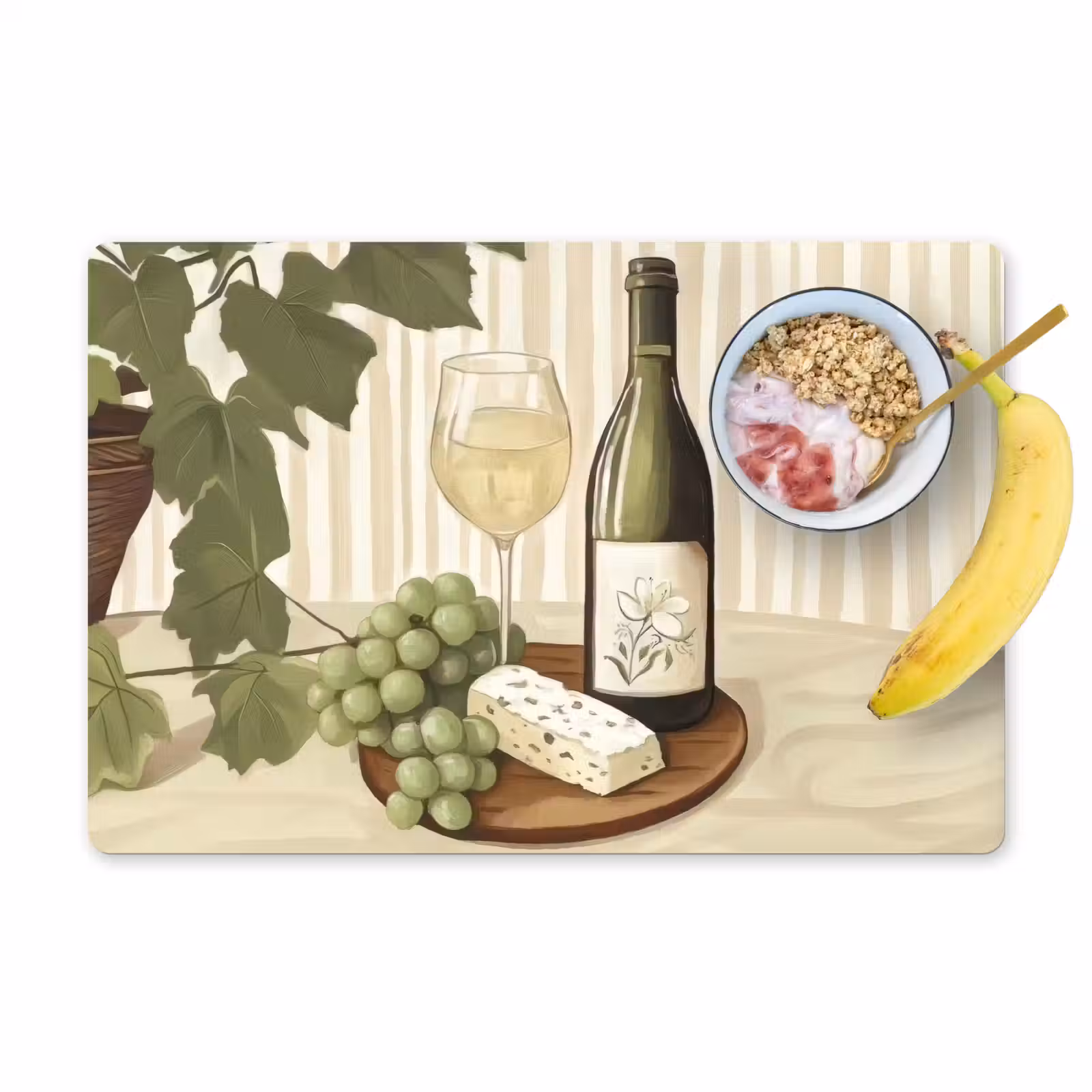 Placemat - 6 stuks - Wijn - Druiven - Kaas - Bladeren — 1